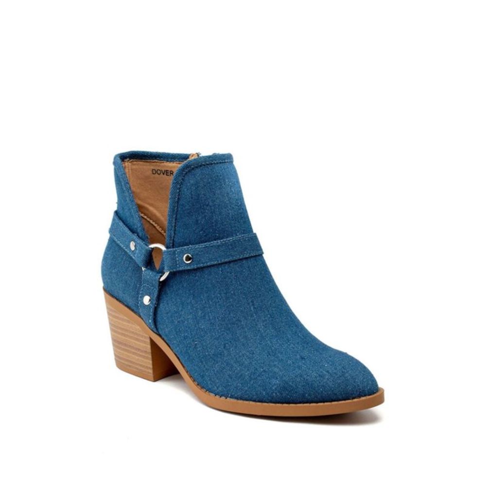 G.C. SHOES Womens Blue O-Cut Out Denim Crochet Non-Slip Dover Booties 7.5